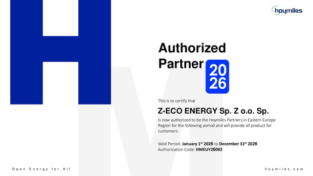 Z-ecoenergy sp. z o.o. sp.k jest autoryzowanym dystrybutorem Hoymiles...