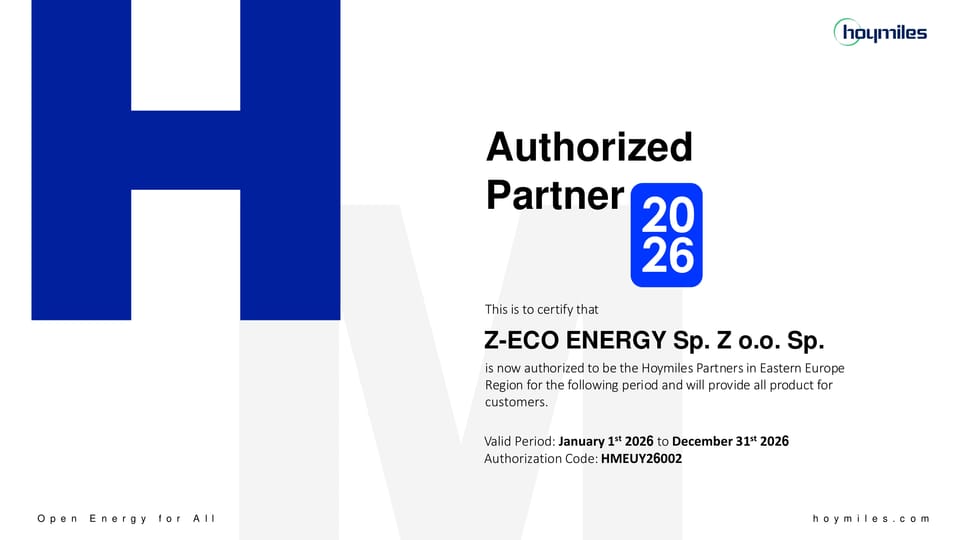 Z-ecoenergy sp. z o.o. sp.k jest autoryzowanym dystrybutorem Hoymiles...